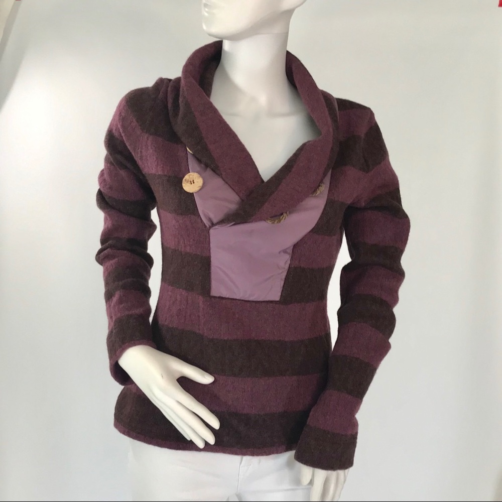 Prana Maroon Purple Striped Pullover Sweater Small